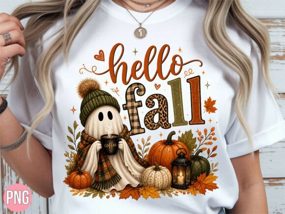 Download Hello Fall Ghost Coffee Pumpkin Tshirt - Hello fall Collection